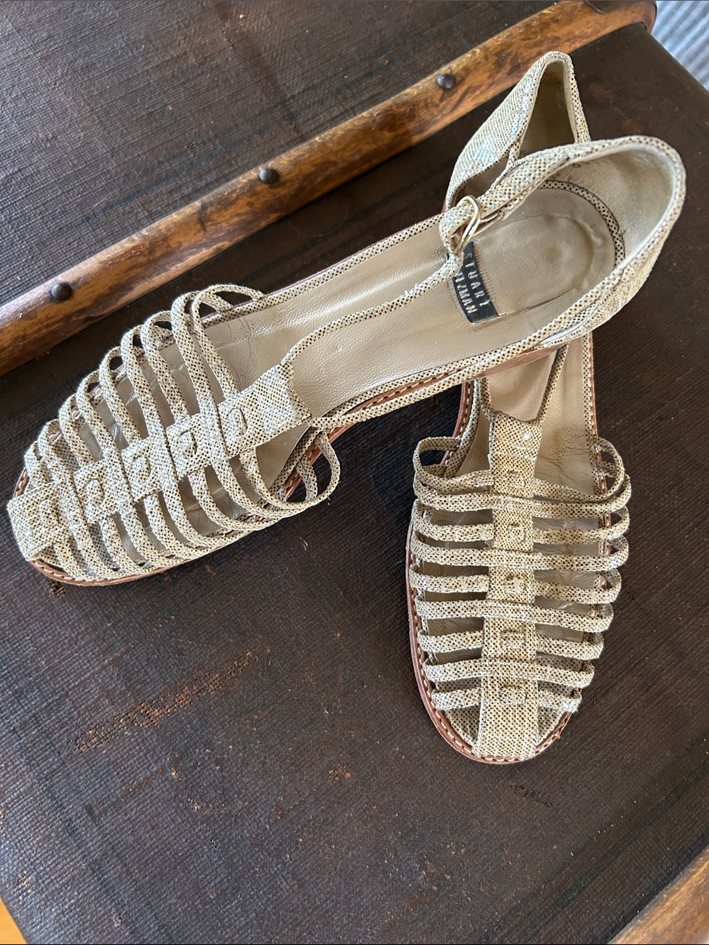 Stuart Weitzman Metallic Gold Braided Slingback Sandals